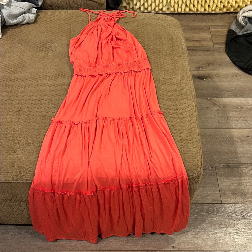 Pink Lily Vibrant Coral Maxi Dress